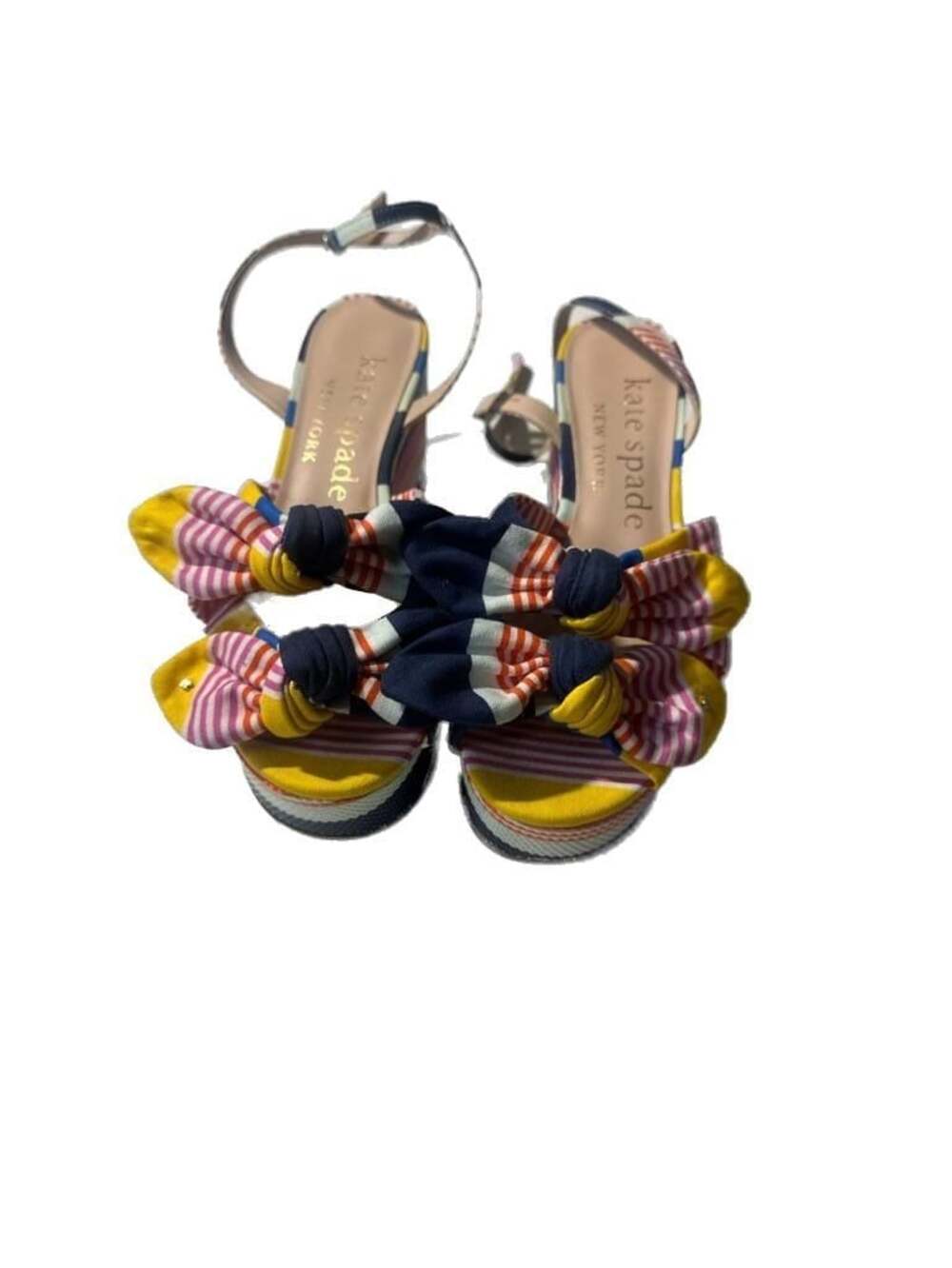 Kate Spade Julep Multicolor Striped Bow Platform Wedge Sandals-8